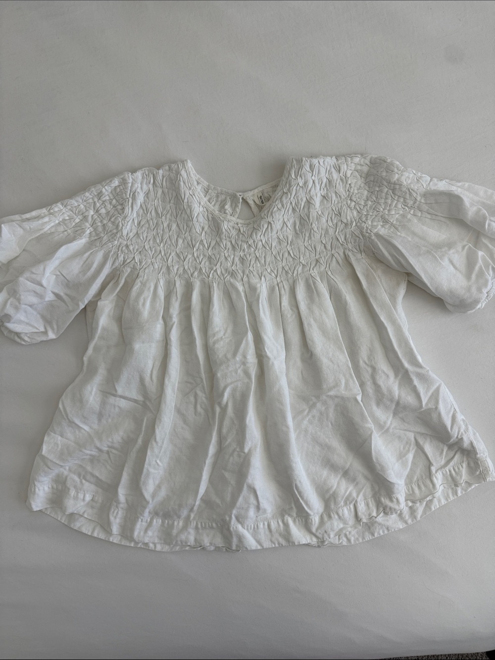 Anthropologie White Smocked Cotton Peasant Blouse
